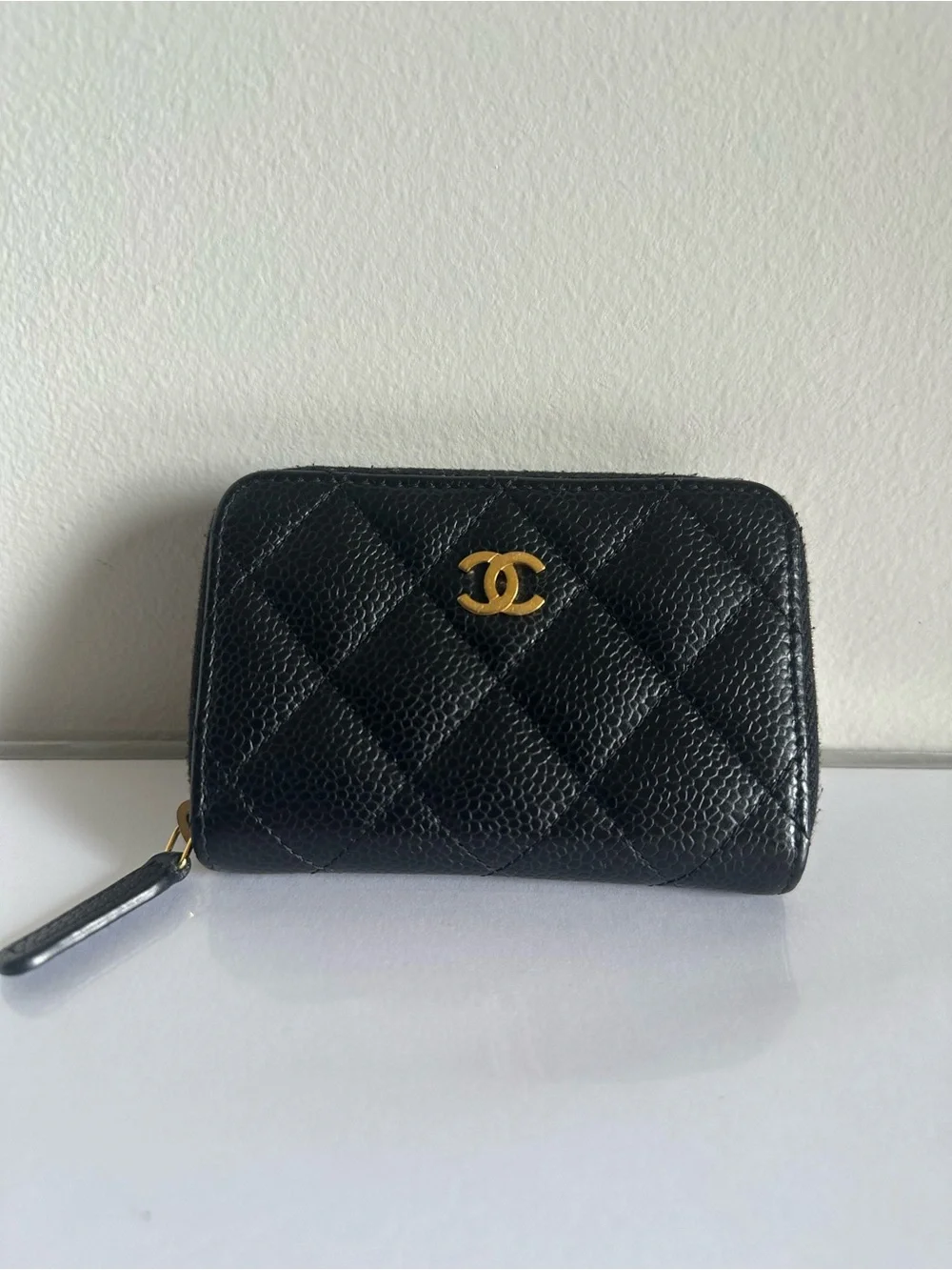 CHANEL 31-Series Black Caviar Quilted Zip Coin Purse Card Holder GHW